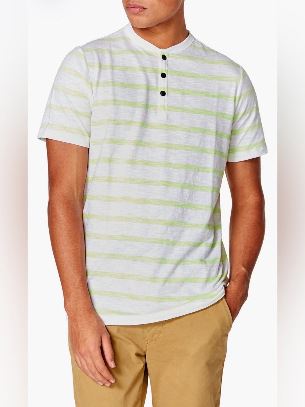 Good Man Brand Short Sleeve Henley - White & Light Yellow Stripes